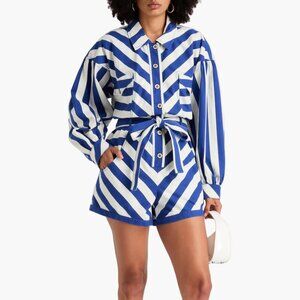 NEW FARM Rio Blue & White Stripes cotton-twill Romper, Size XS, New with Tag